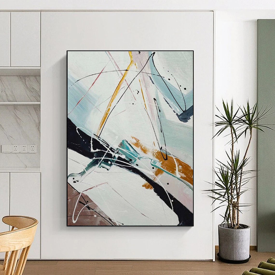 White Yellow Blue Black Abstract Painting ADGE046