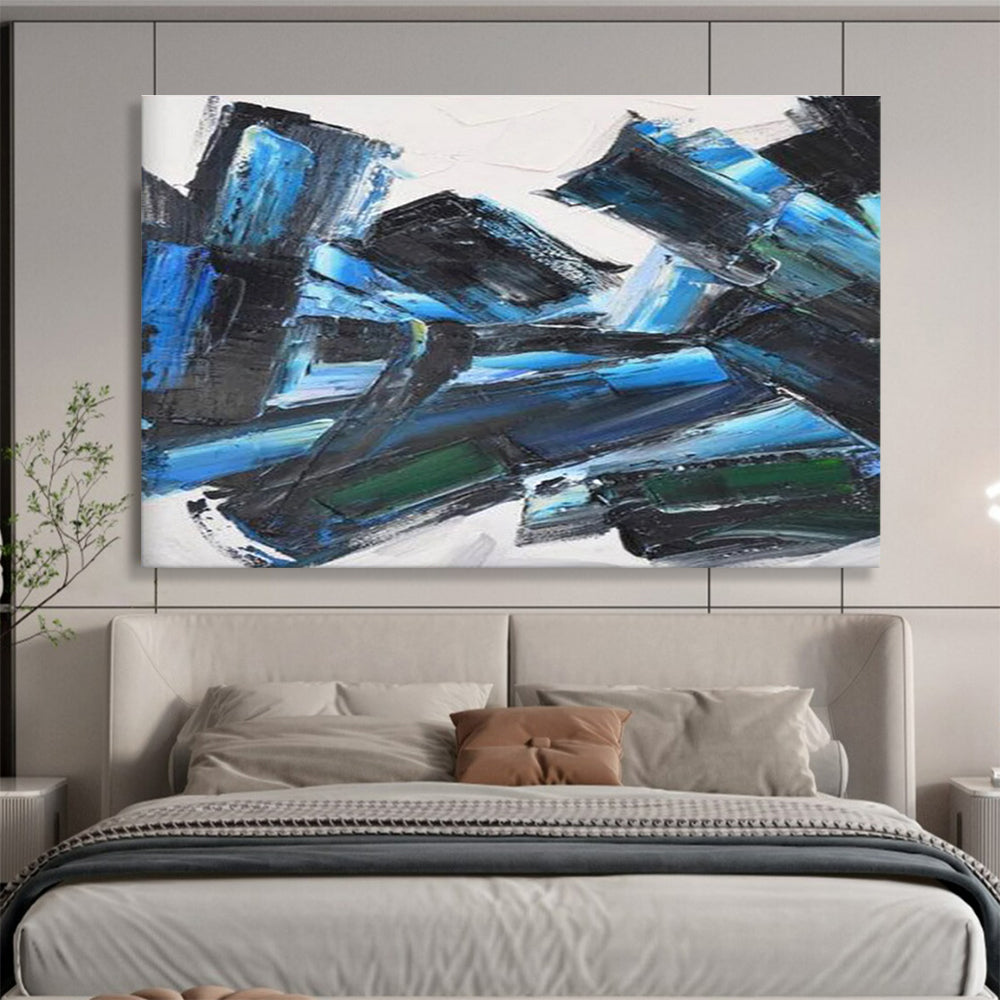 Blue - Black Abstract Blocks Painting with Deep and Vibrant Tones THY284