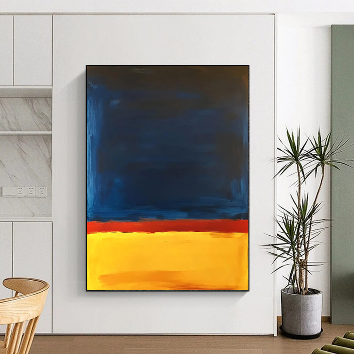 Blue Red and Yellow Abstract Painting with Bold Color Blocks GER544