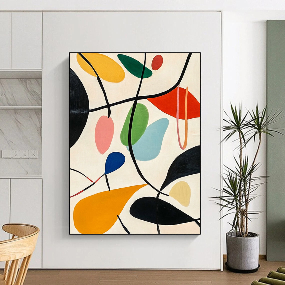 Colorful Leaf - like Abstract Painting with Playful Shapes GER092