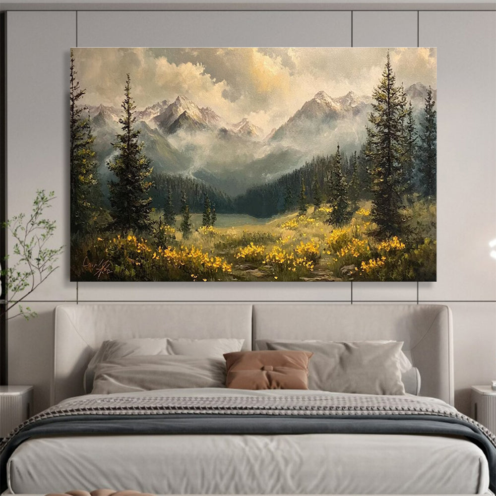 Mountain Valley with Wildflowers Abstract Painting THY420
