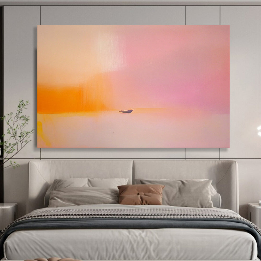 Pink Orange Minimalist Abstract Painting with a Small Boat DYP488
