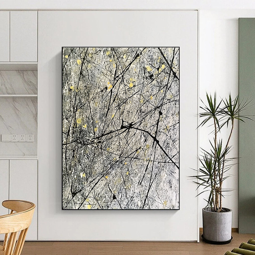 Gray Yellow Line Abstract Painting with Dynamic Strokes GER778