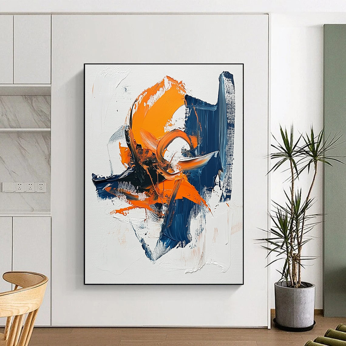 Orange and Blue Abstract Painting with Thick Textures GER445