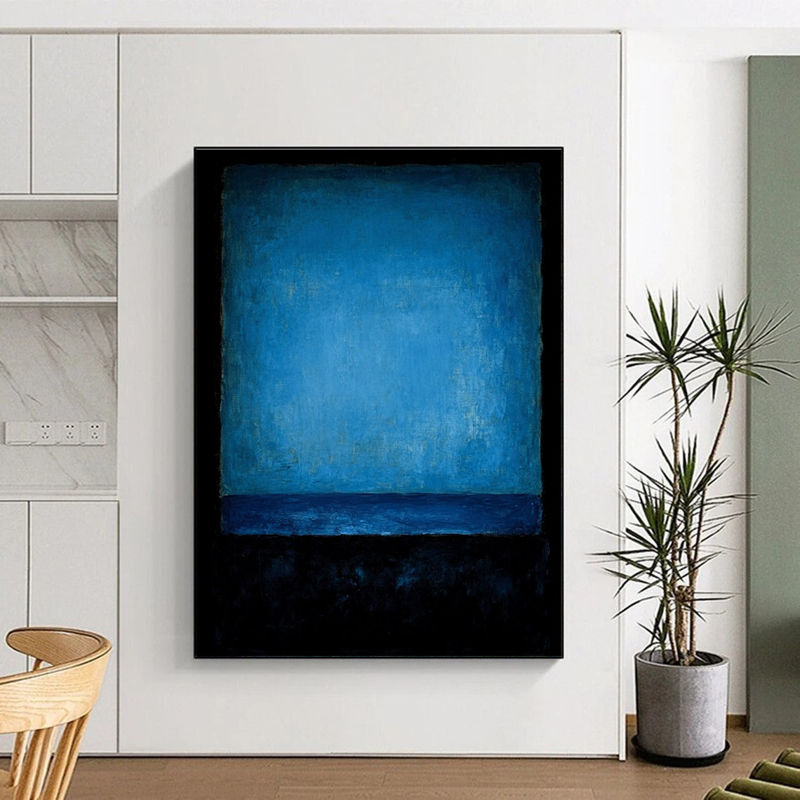 Deep Blue Monochromatic Abstract Painting with Textured Layers GER224
