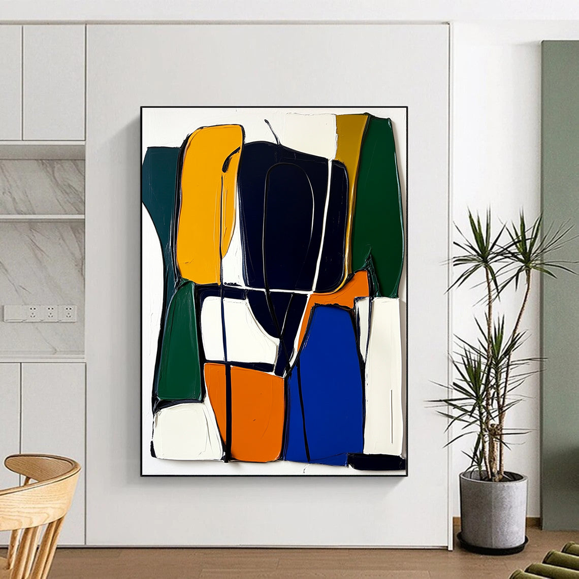 Colorful Geometric Abstract Painting with Textured Shapes GER613