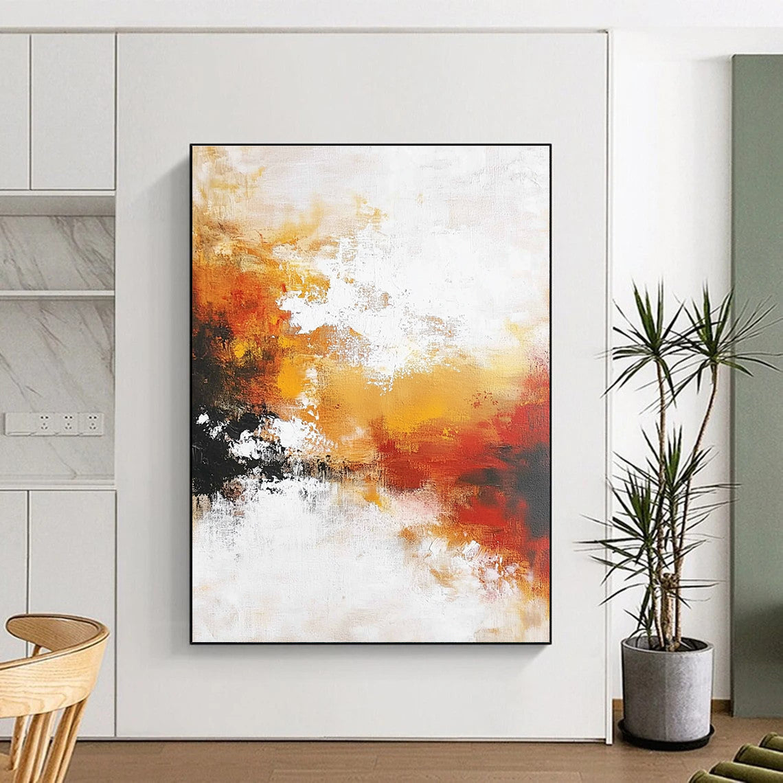 Orange Red and White Abstract Painting with Soft Blends GER699