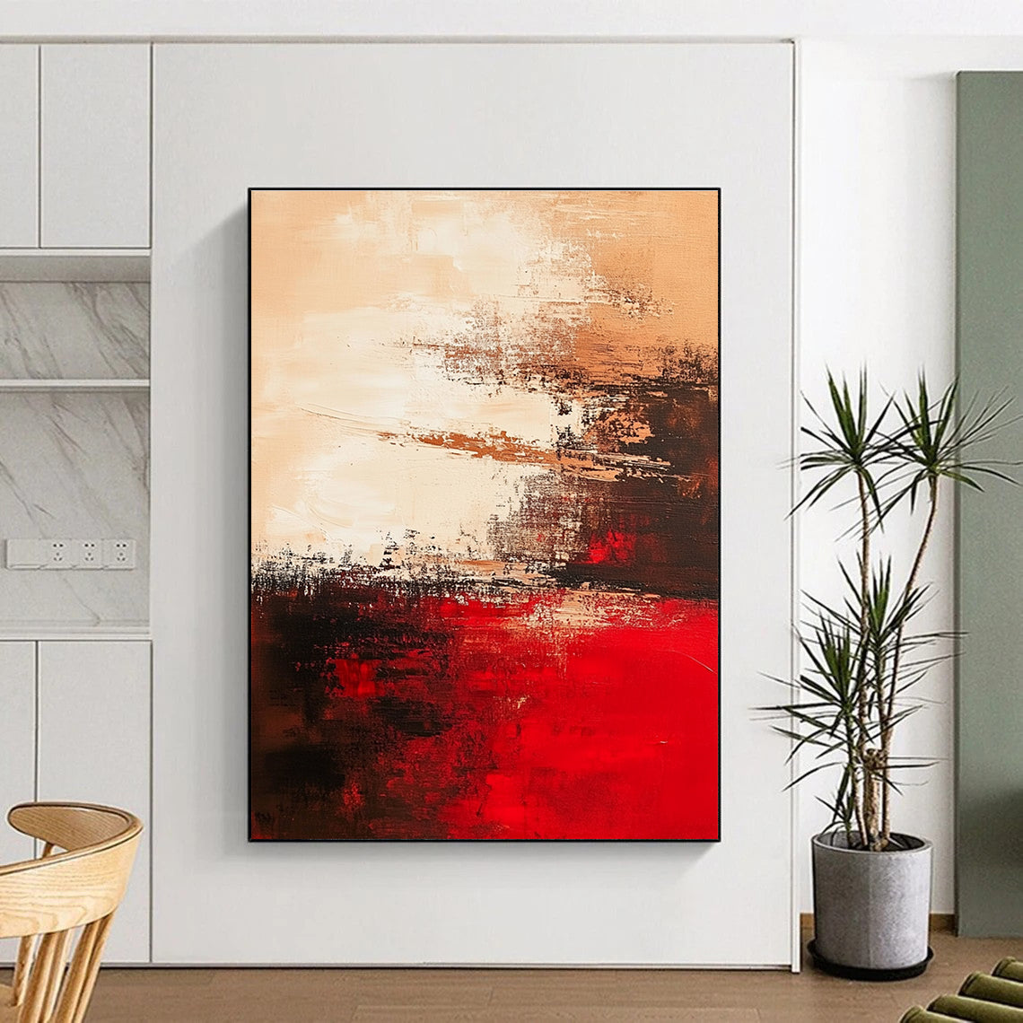 Red Beige and Black Abstract Painting with Subtle Gradients GER664