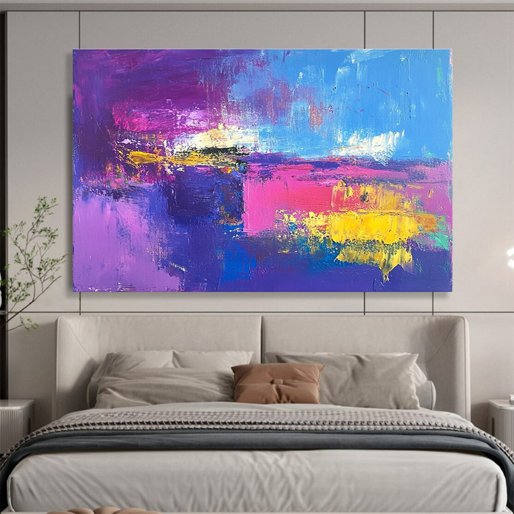 Purple Pink and Yellow Abstract Painting with Bold Color Layers DYP205