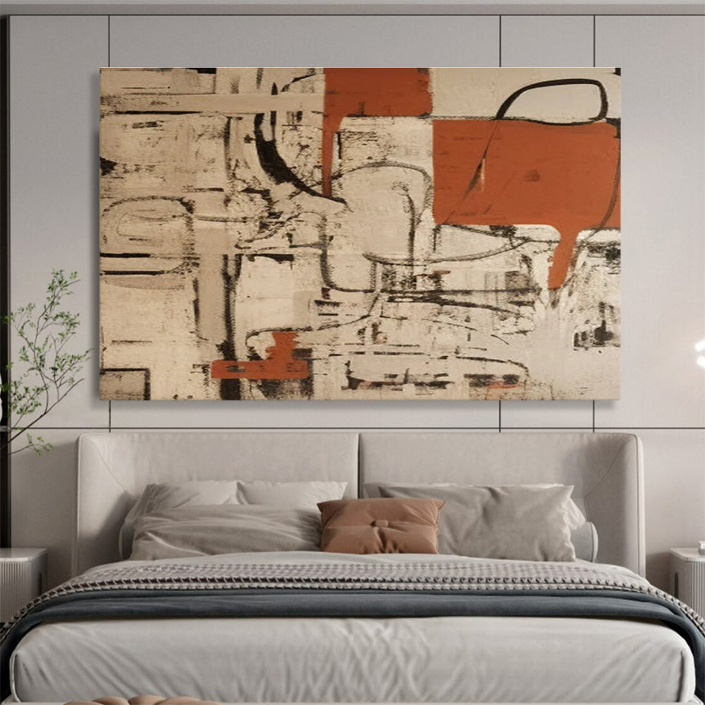 Red Black and Beige Abstract Painting THY098