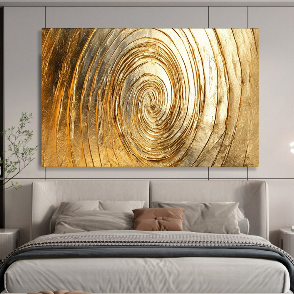 Golden Spiral Abstract Painting with Metallic Gold Tones THY167