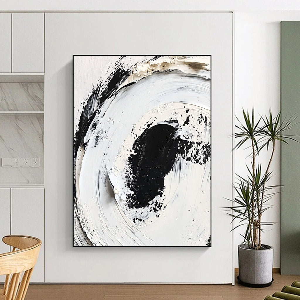 Black and White Textured Abstract Painting with Thick Palette Knife Work GER507