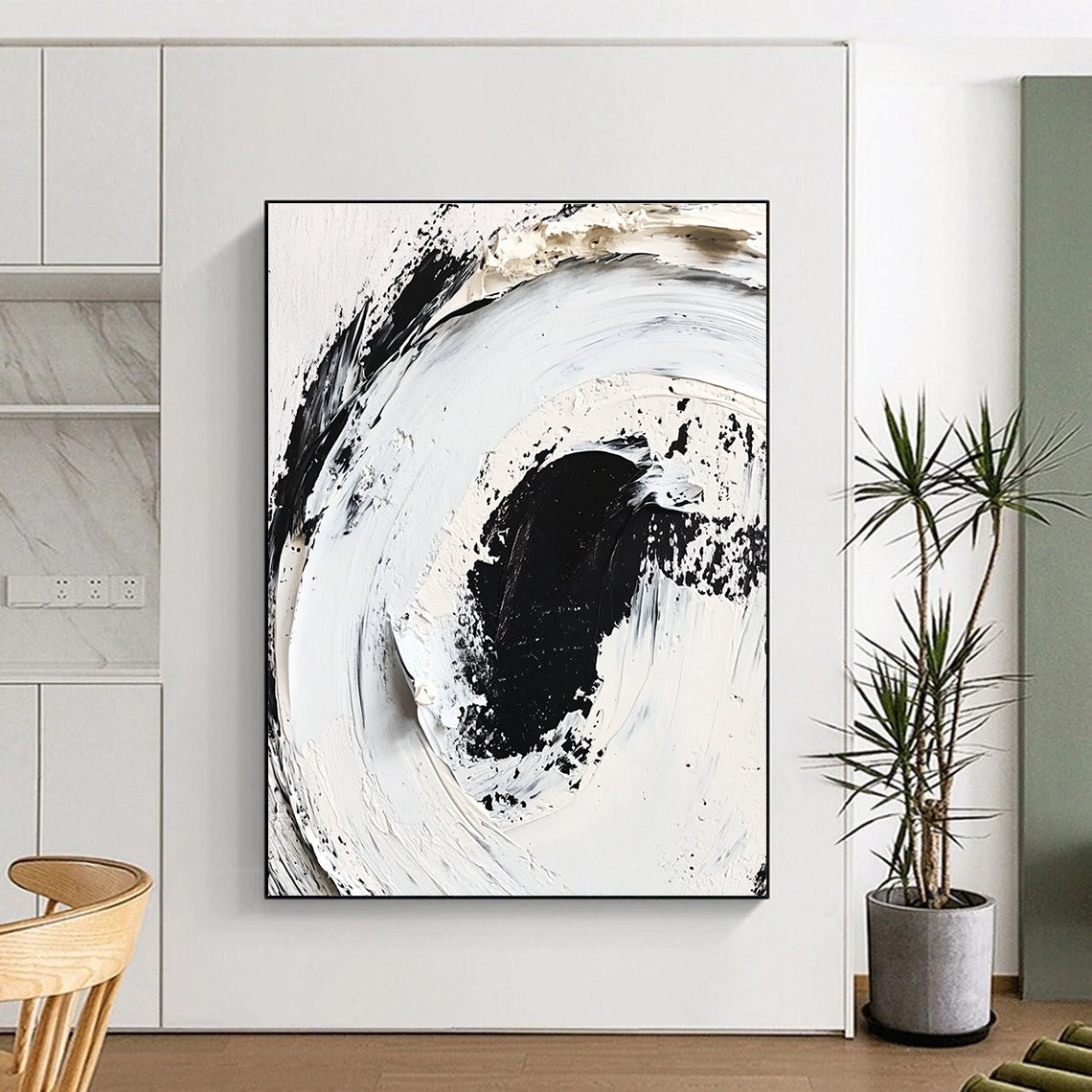 Black and White Textured Abstract Painting with Thick Palette Knife Work GER507