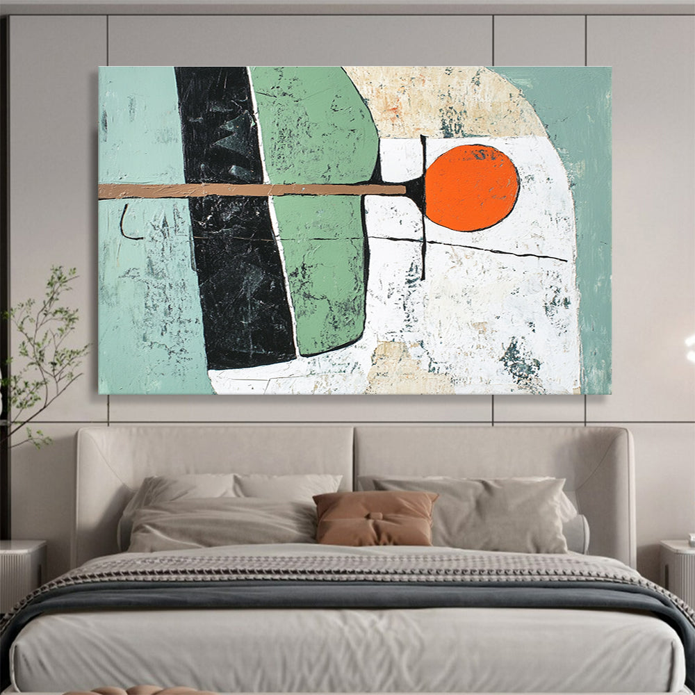 Geometric Shapes Abstract Painting with Green Black and Orange Tones DYP351