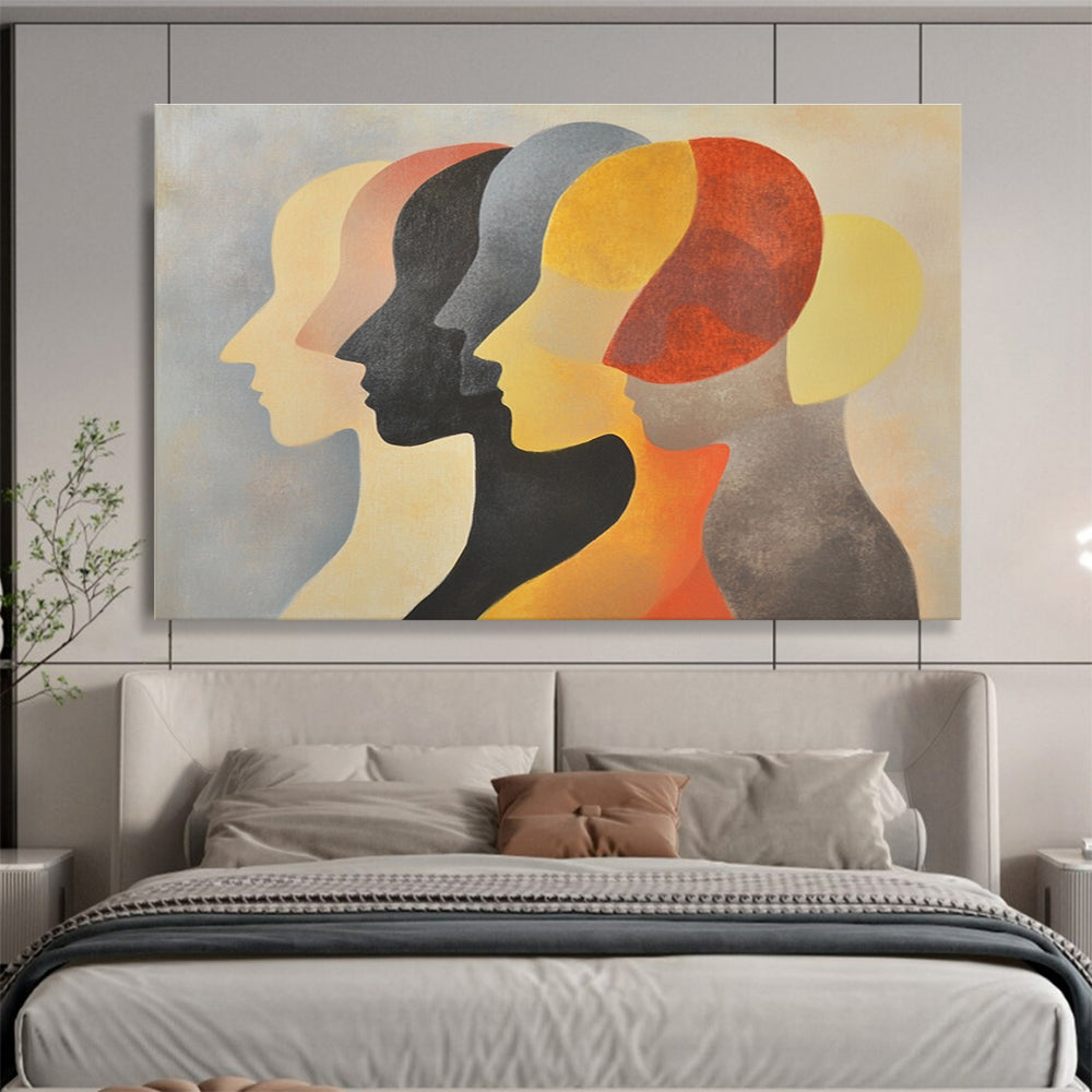 Multi - Colored Abstract Painting of Overlapping Heads DYP139