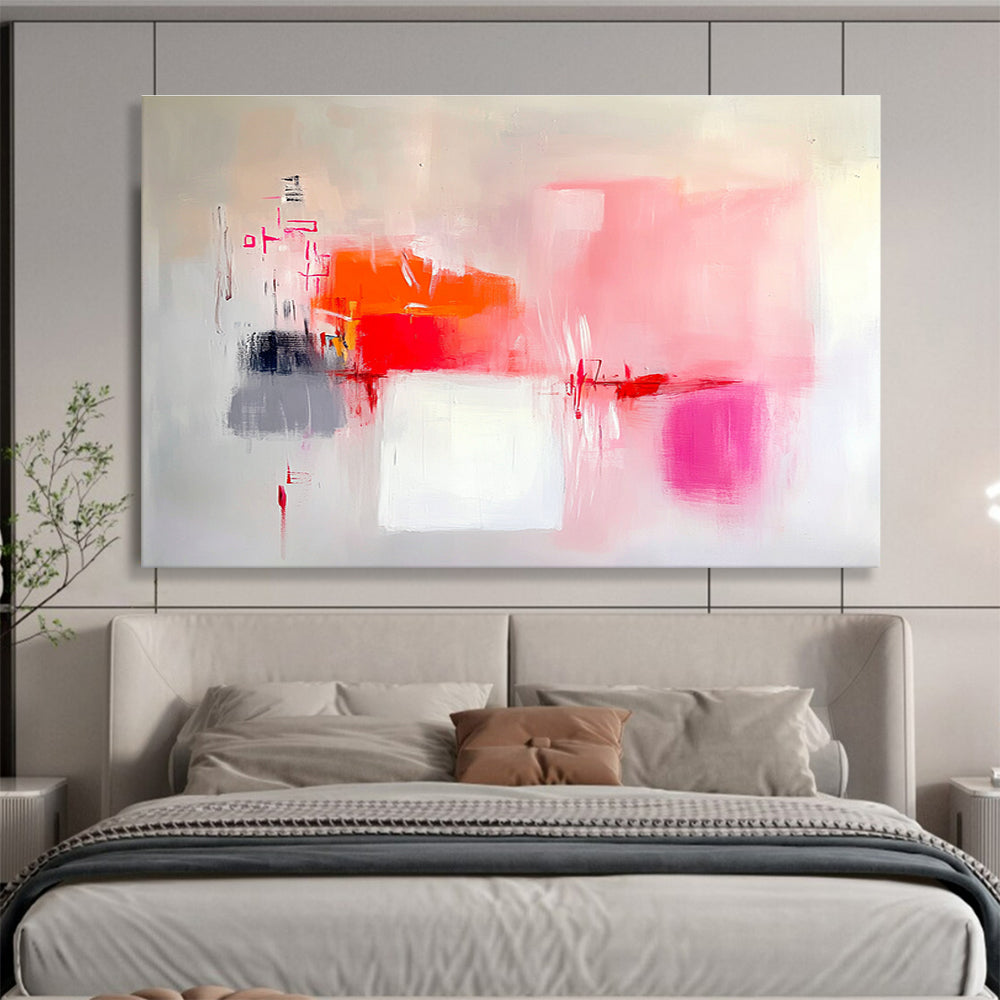 Pink and Orange Abstract Painting with Fluid Forms DYP401