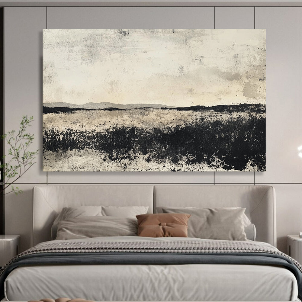 Black and White Landscape Abstract Painting with Textured Surfaces DYP176
