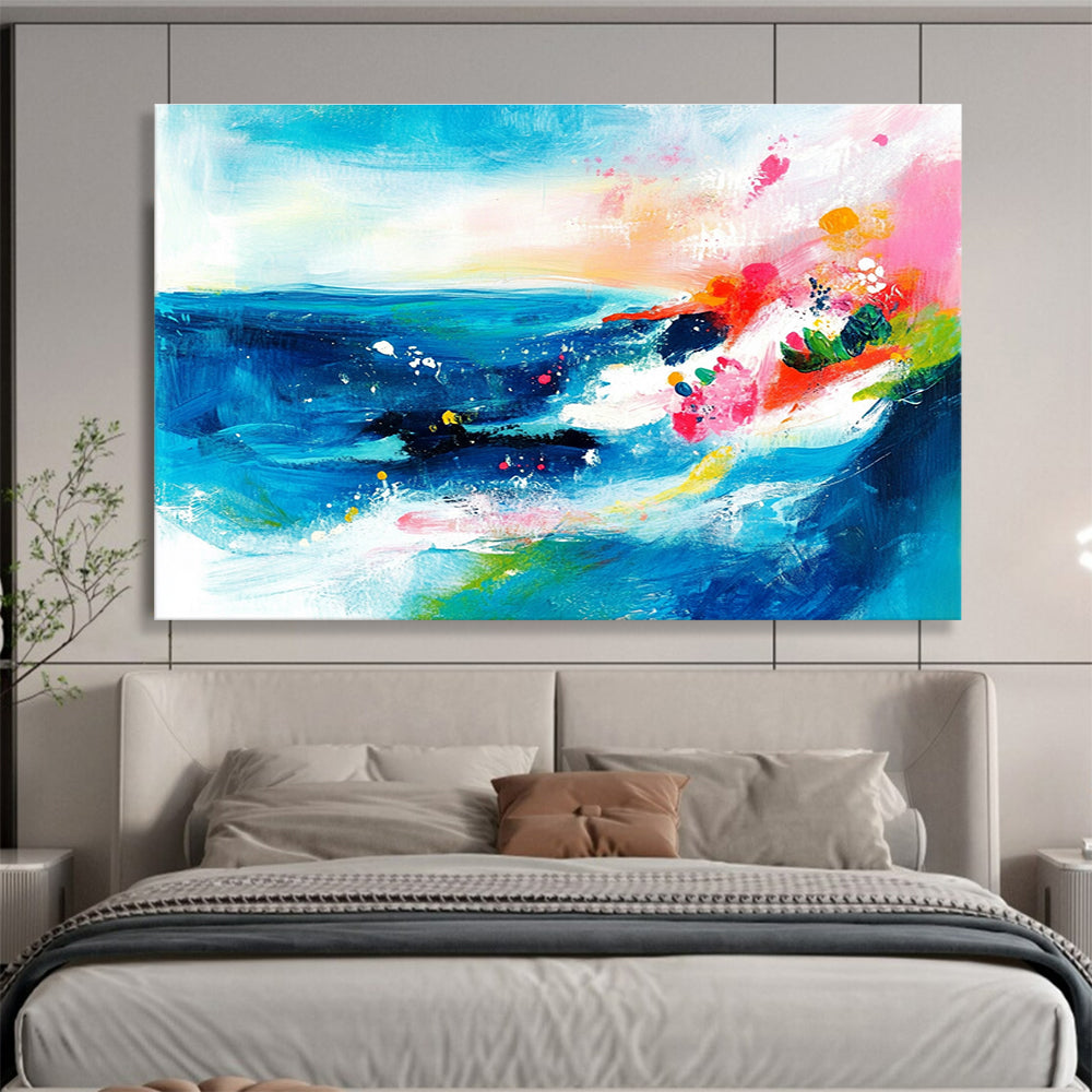 Colorful Sea Abstract Painting with Blue and Pink Hues DYP521