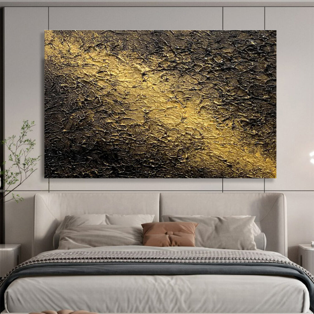 Black Gold Textured Abstract Painting with Rich, Layered Surfaces THY370