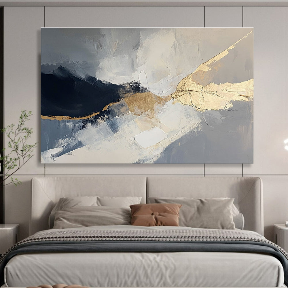 Gray and Gold Abstract Painting with Fluid Shapes DYP299