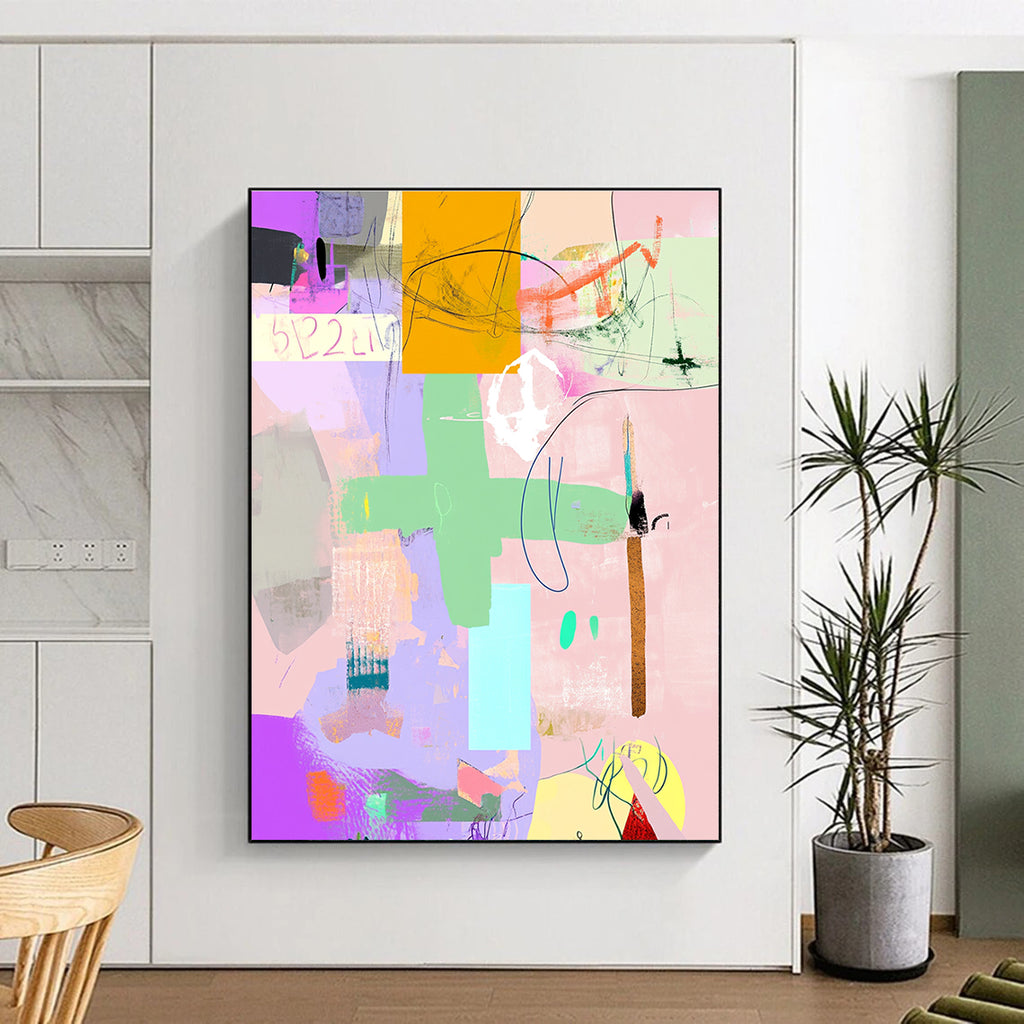 Playful Mixed Media Abstract Collage with Diverse Colors GER209
