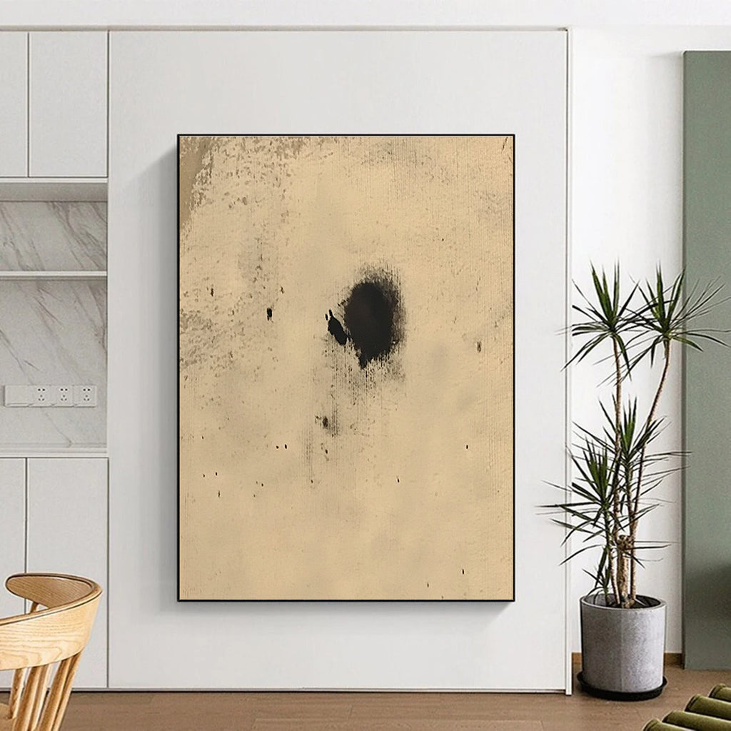 Black Spots on Beige Abstract Painting with Random Textures GER018