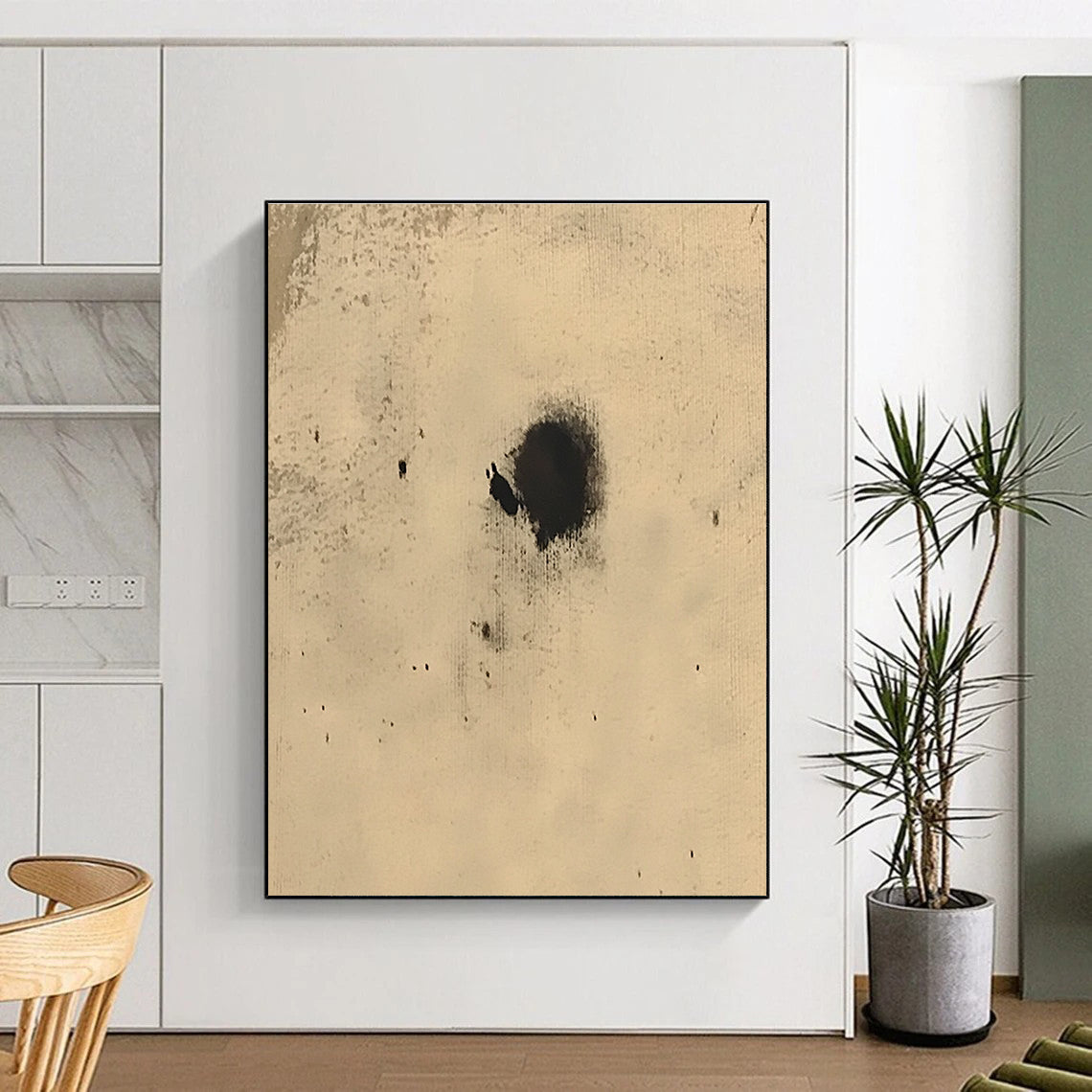 Black Spots on Beige Abstract Painting with Random Textures GER018
