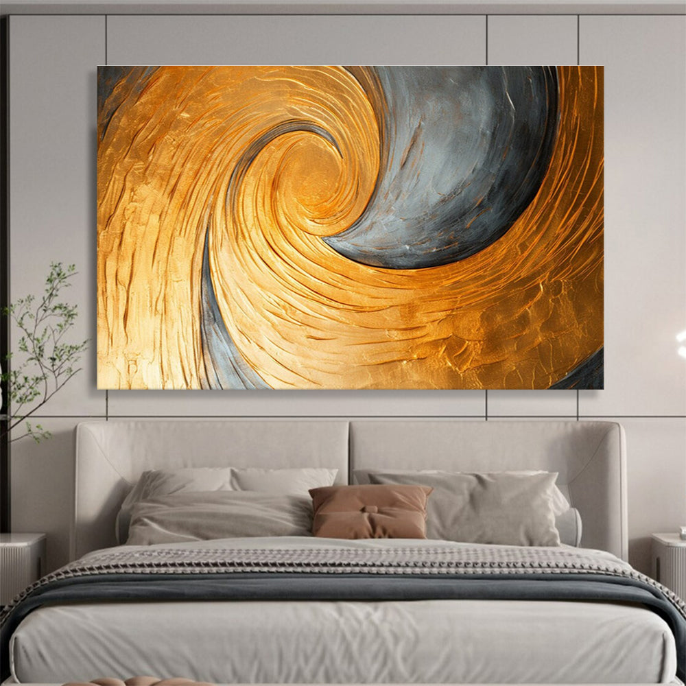Gold and Grey Spiral Abstract Painting with Metallic Gold and Grey Tones THY176