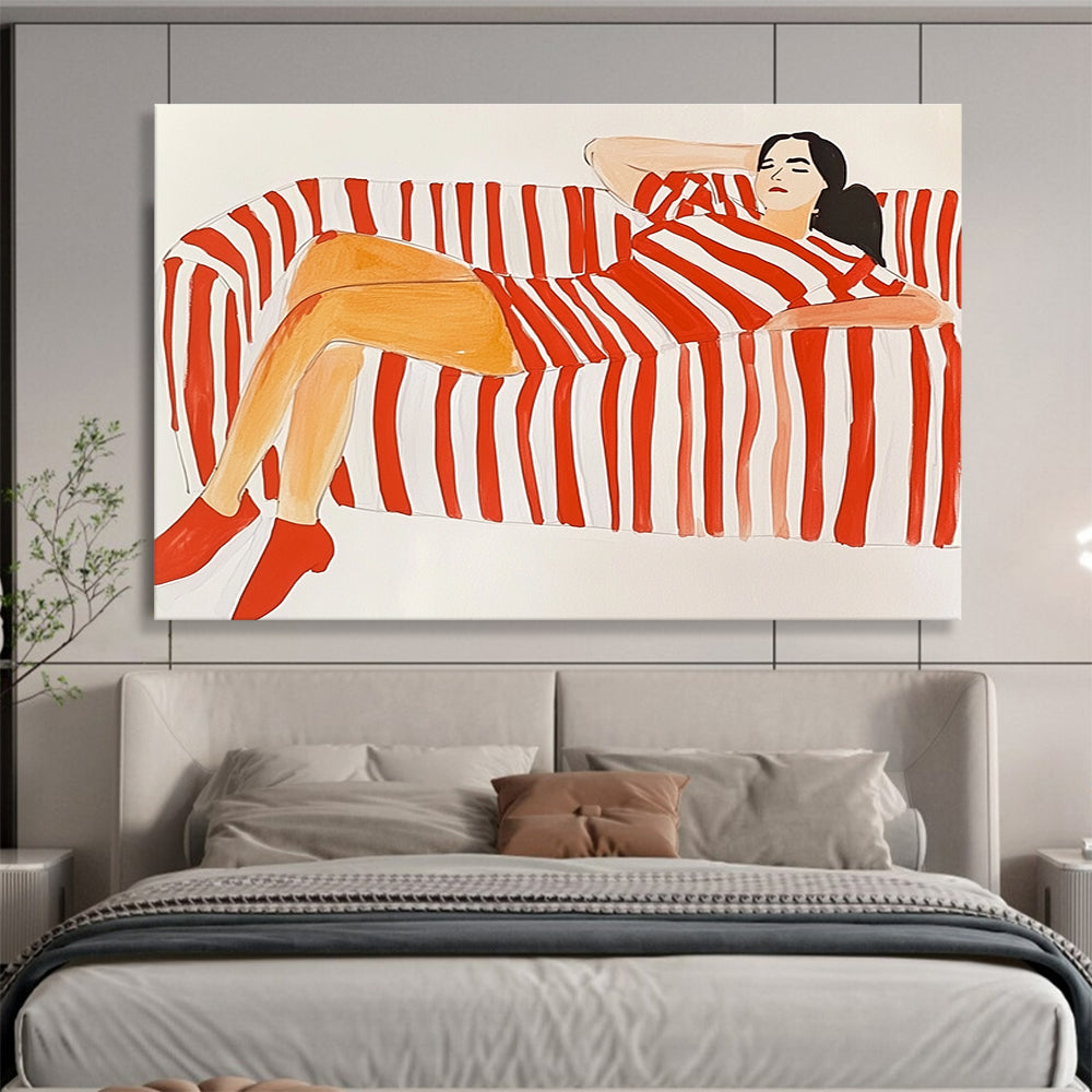 Red and White Striped Figure Abstract Painting DYP089