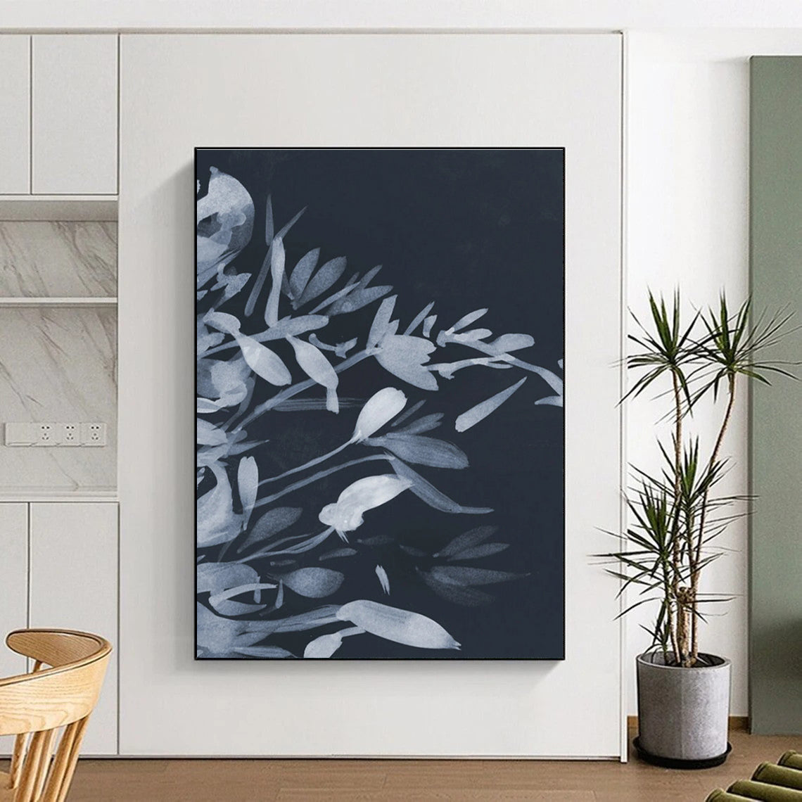 Blue Ink Floral Abstract Painting ADGE239