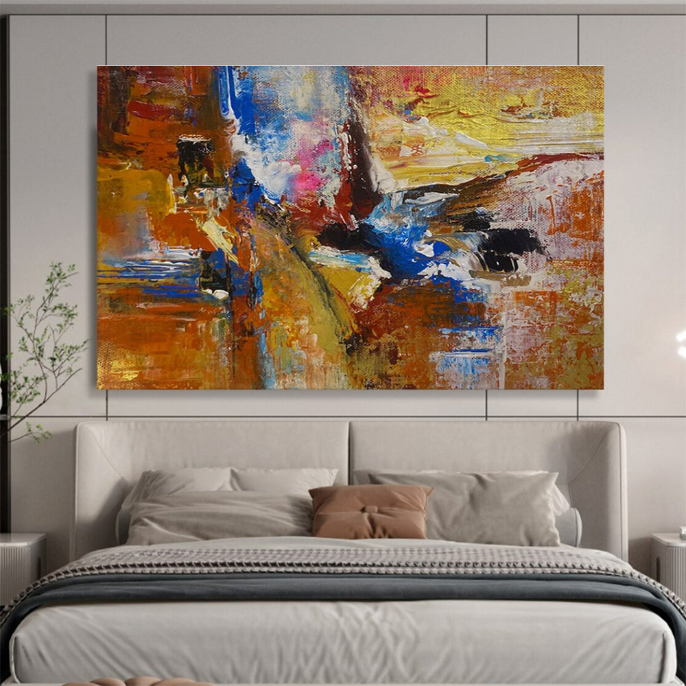 Orange Blue Gold Abstract Painting with Warm, Inviting Hues THY385