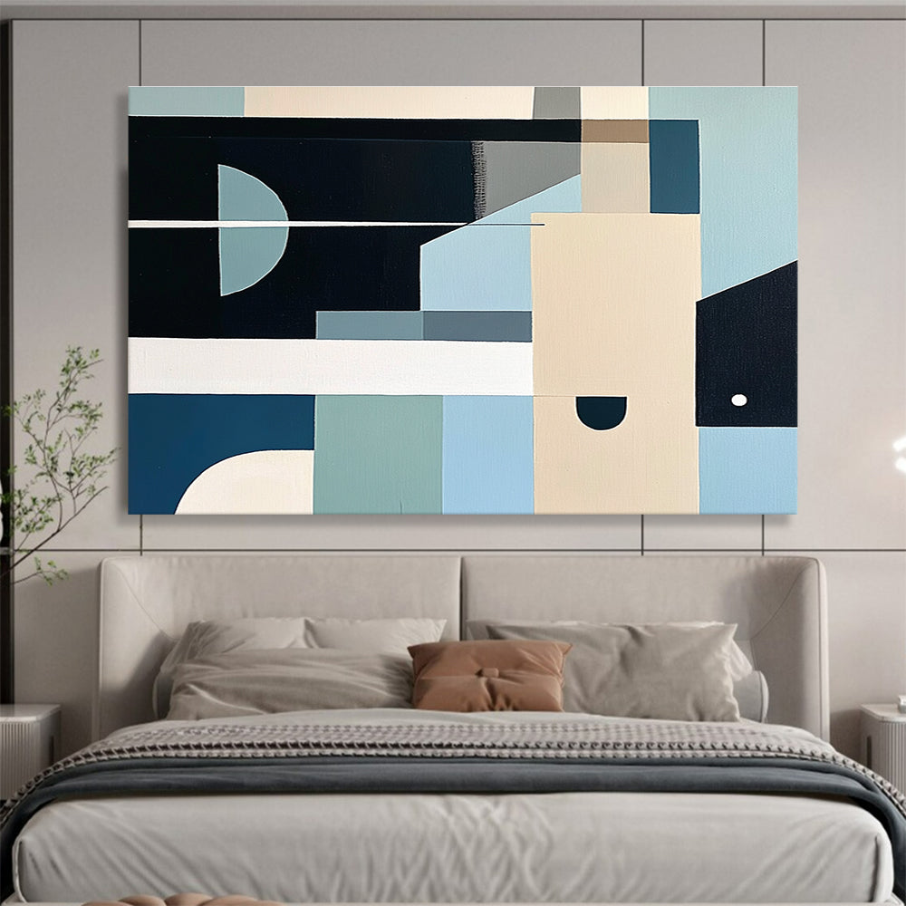 Geometric Blue and Beige Abstract Painting DYP103