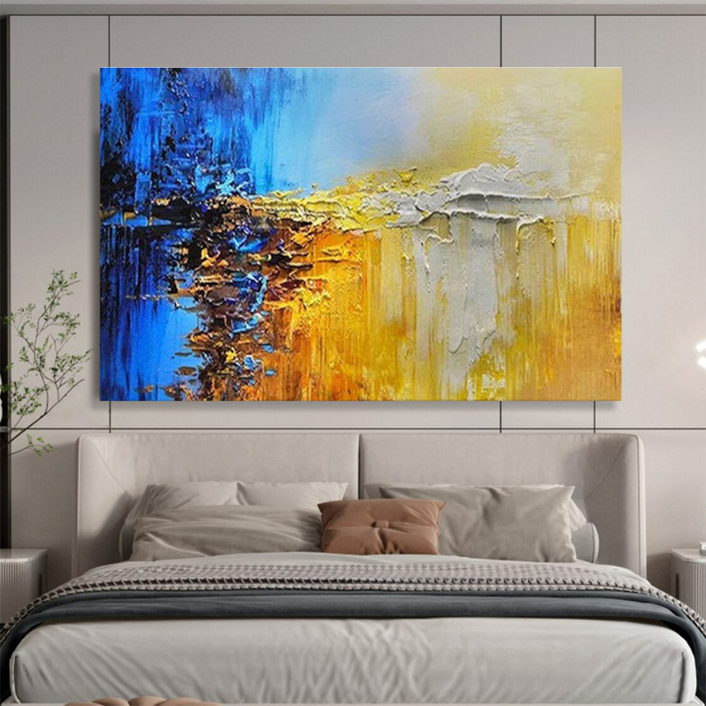 Color Block Abstract Painting with Blue, Yellow, and Grey Tones THY179