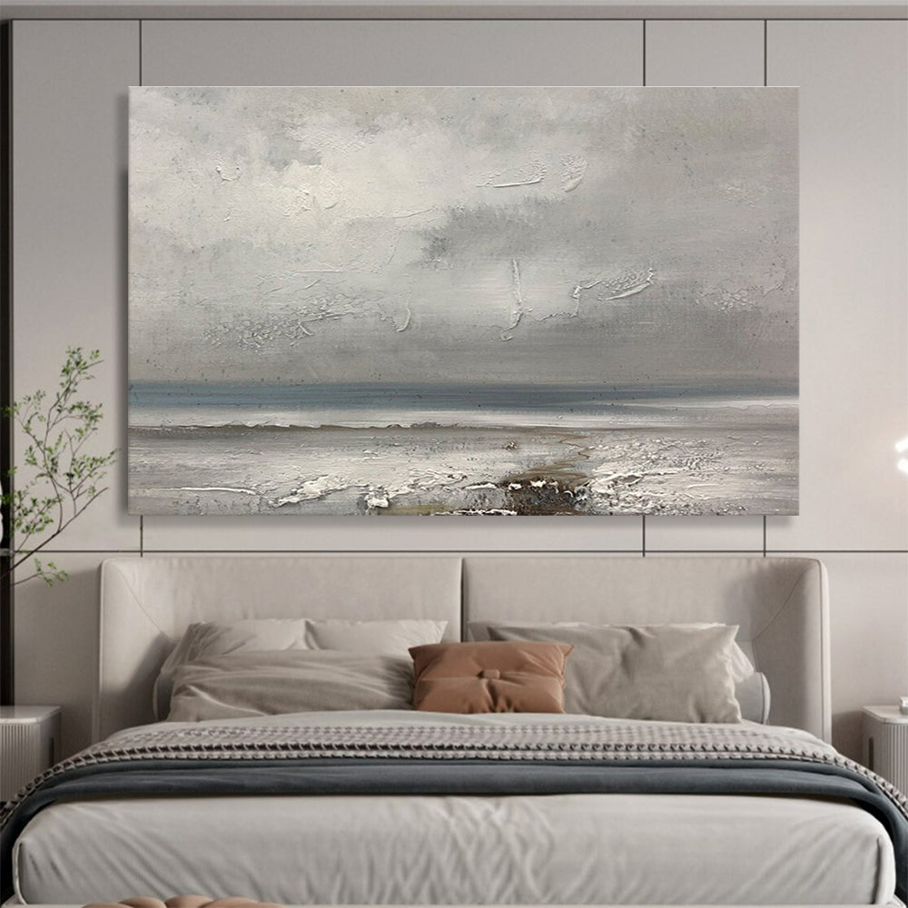 Grey Coastal Landscape Abstract Painting with Textured Layers THY267