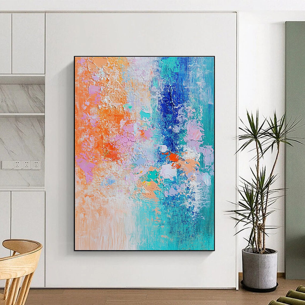 Colorful Textured Blend Abstract Painting with Orange and Teal GER624