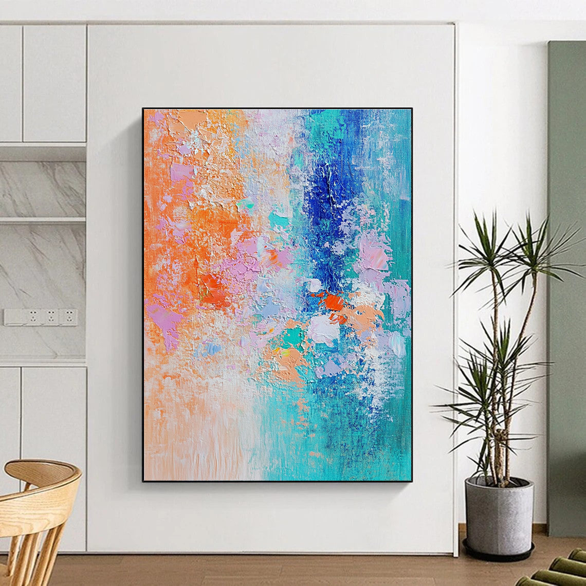 Colorful Textured Blend Abstract Painting with Orange and Teal GER624