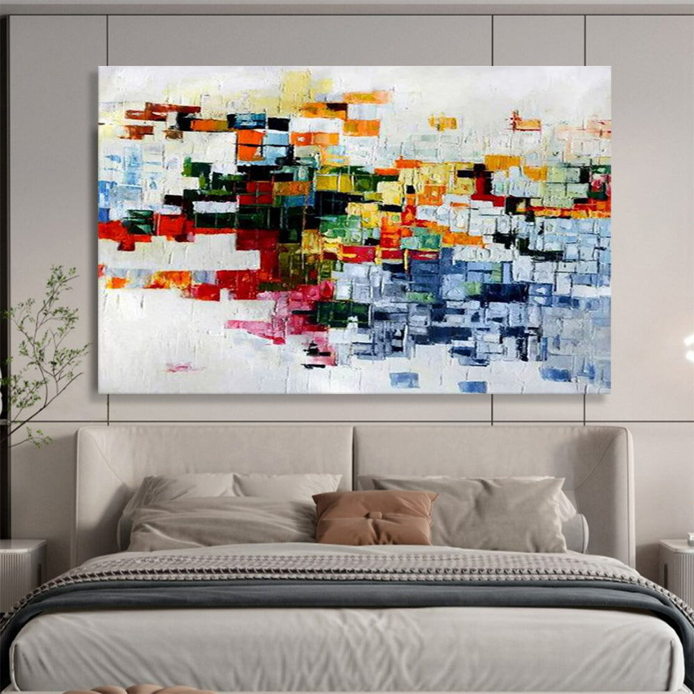 Colorful Pixel - Like Abstract Painting with Patchwork Shades THY286