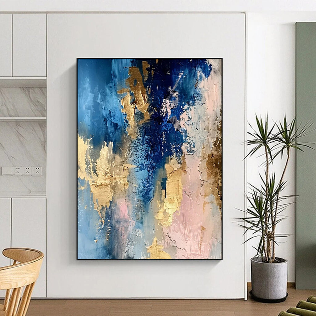 Blue Gold and Pink Abstract Painting with Dynamic Layers ADGE072
