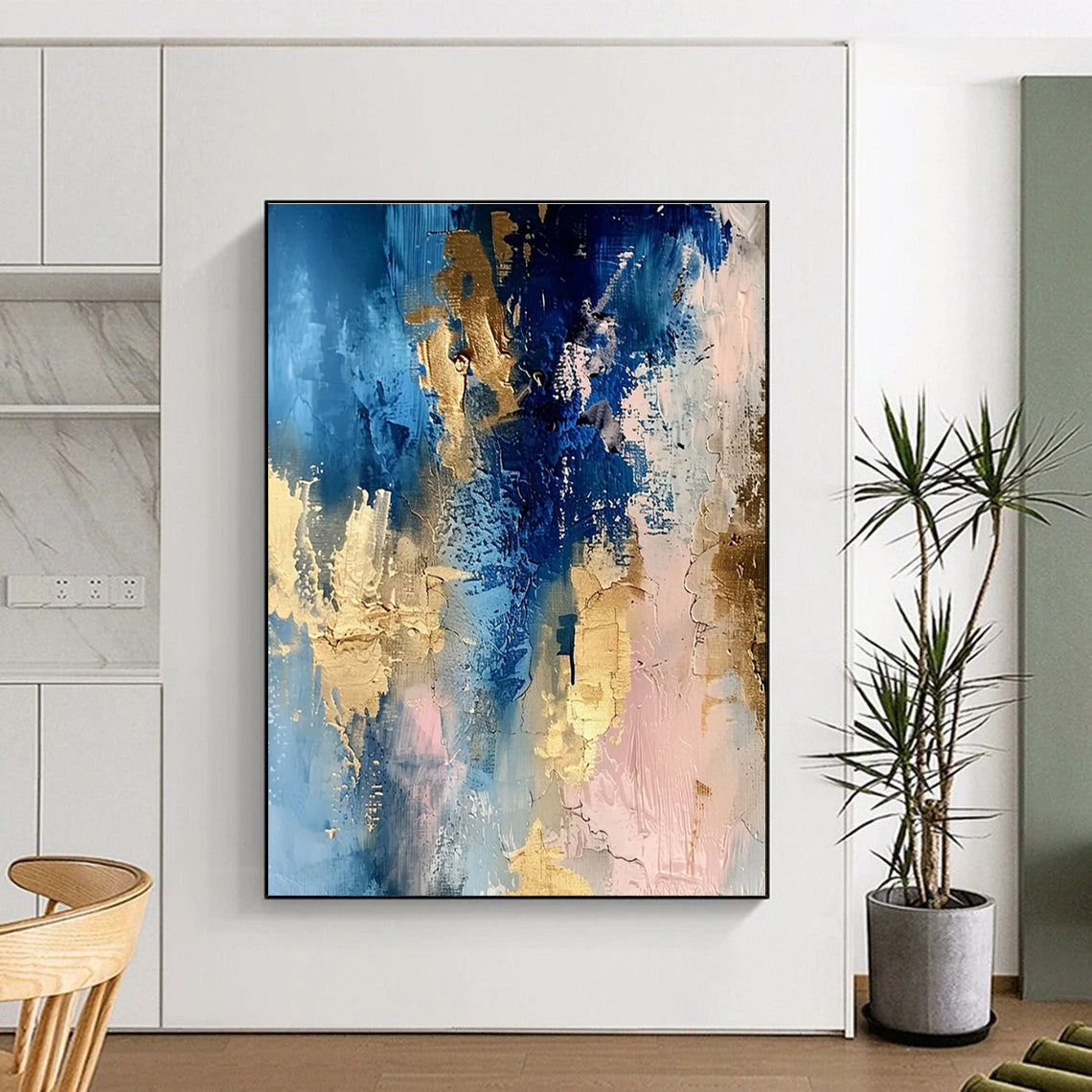 Blue Gold and Pink Abstract Painting with Dynamic Layers ADGE072