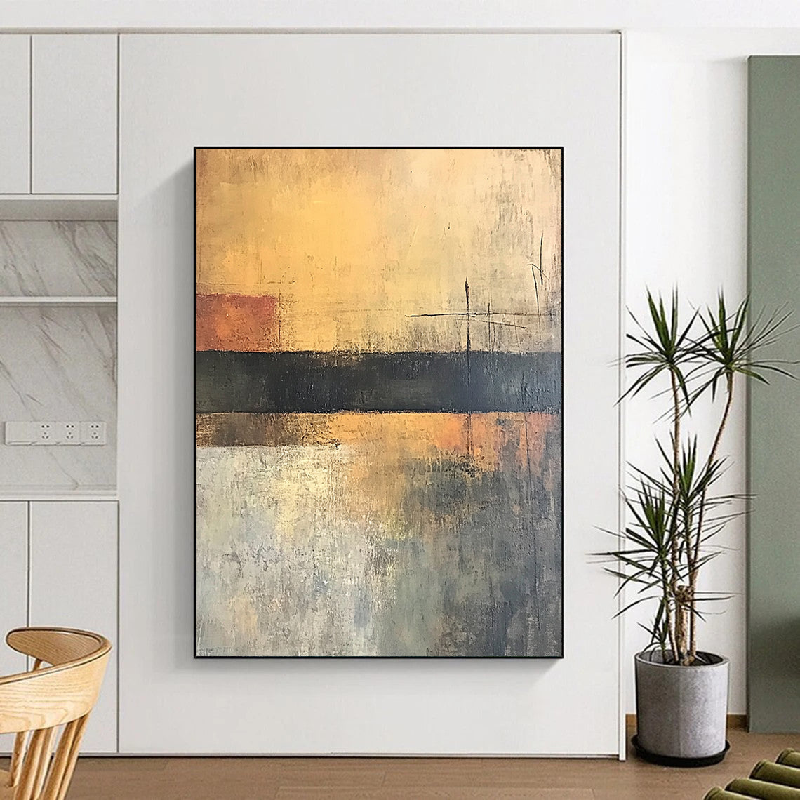 Earth Tone Minimalist Abstract Painting with Subtle Lines GER762