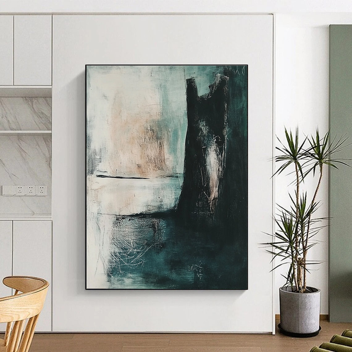 Teal and Black Abstract Painting with Mysterious Ambiance GER579