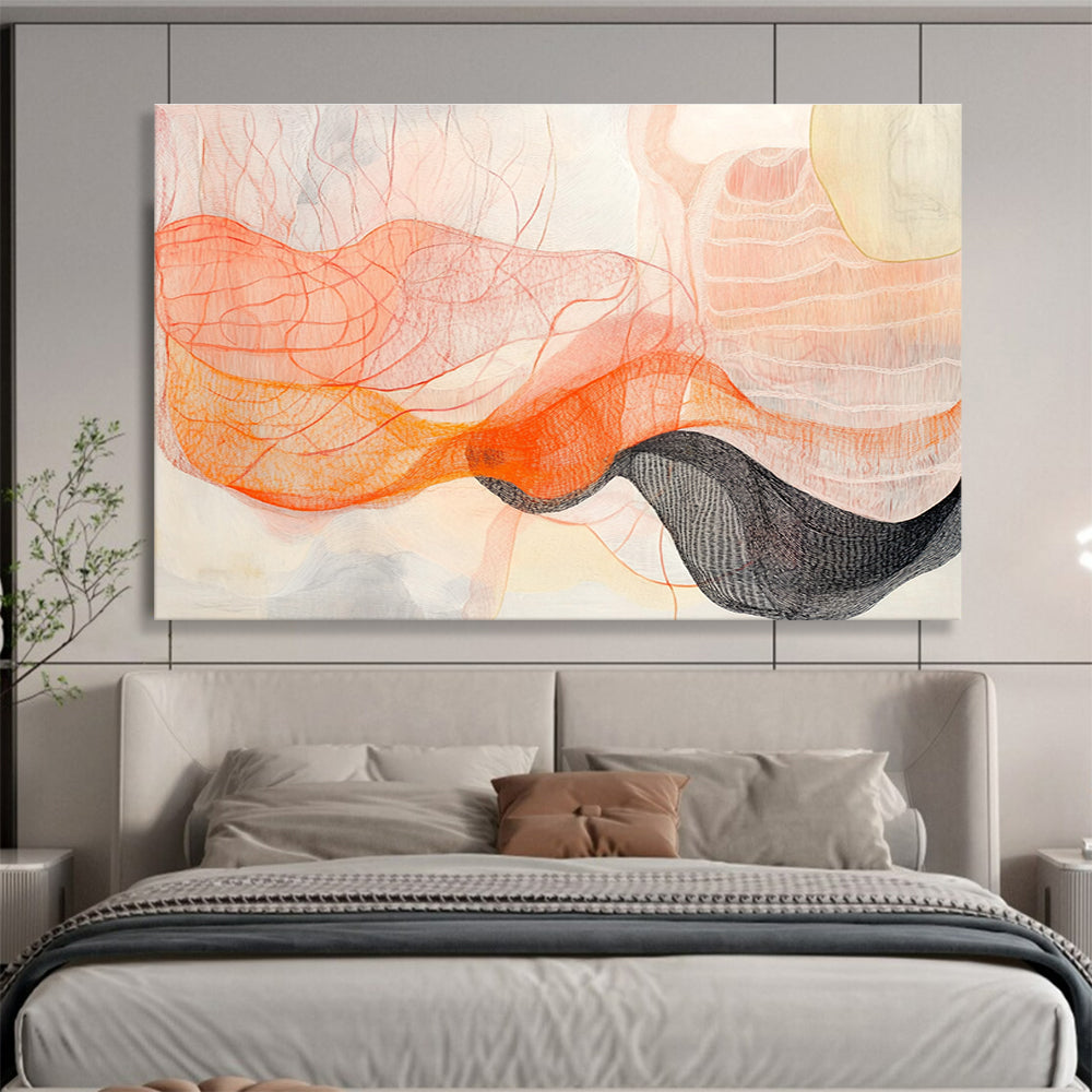 Line and Color Wave Abstract Painting with Orange and Black DYP462