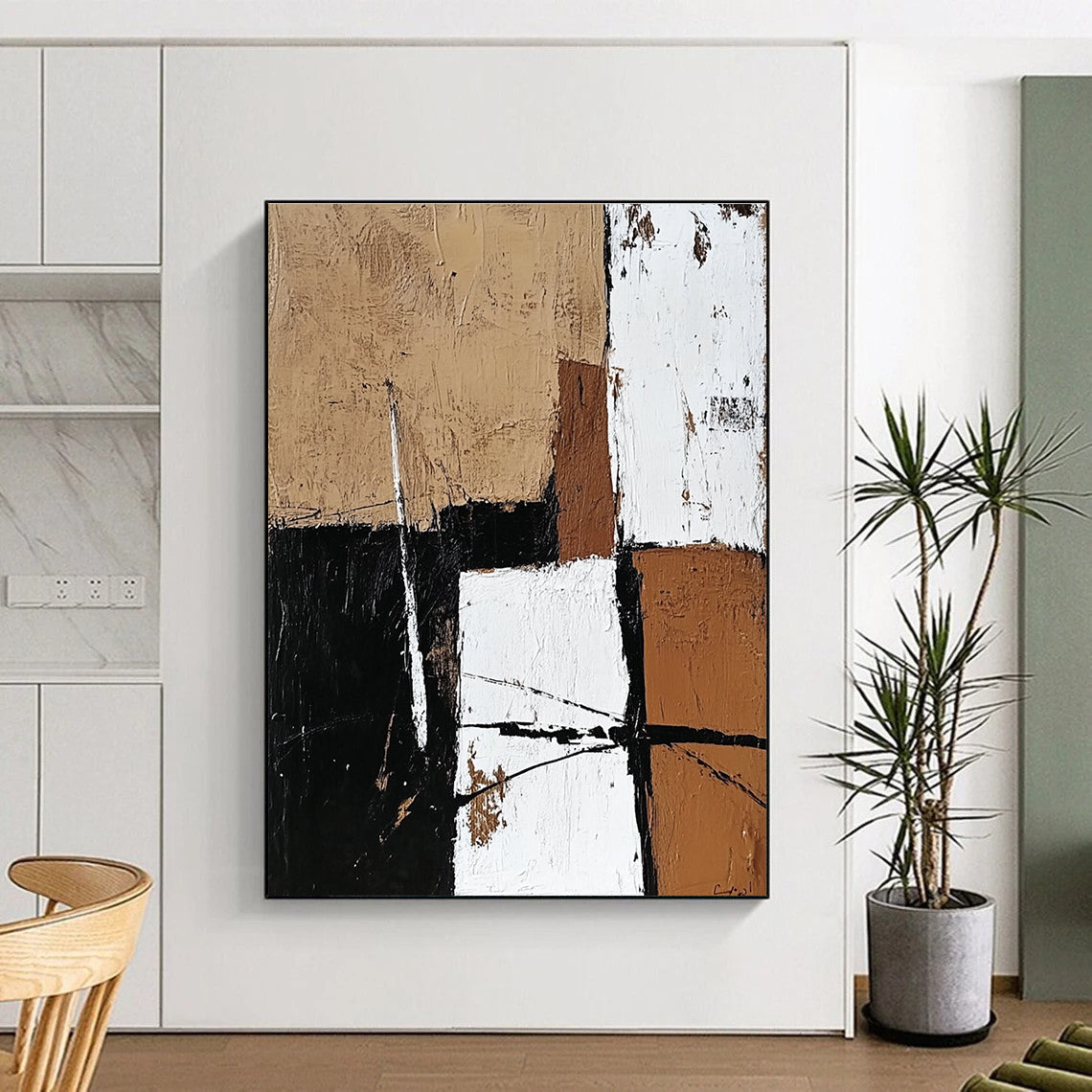 Geometric Neutral Abstract with Black White and Brown GER354