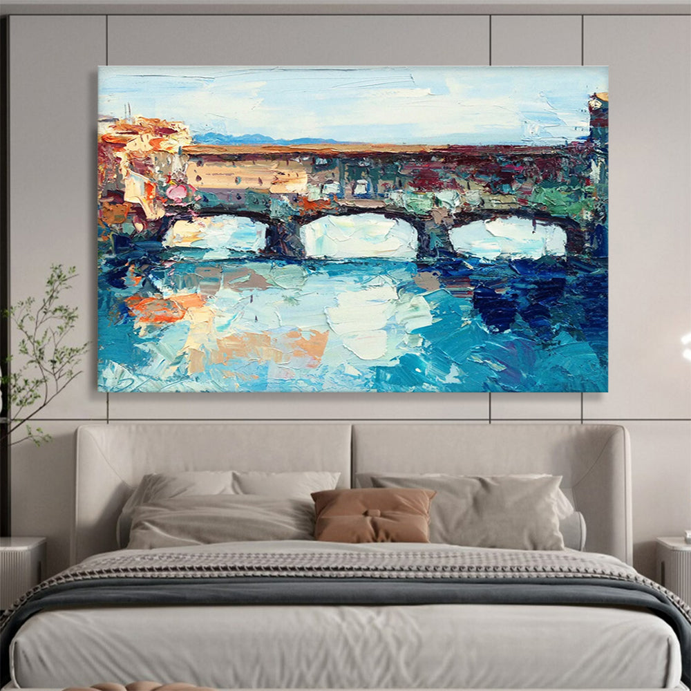 Arched Bridge Over River Impasto Painting THY455