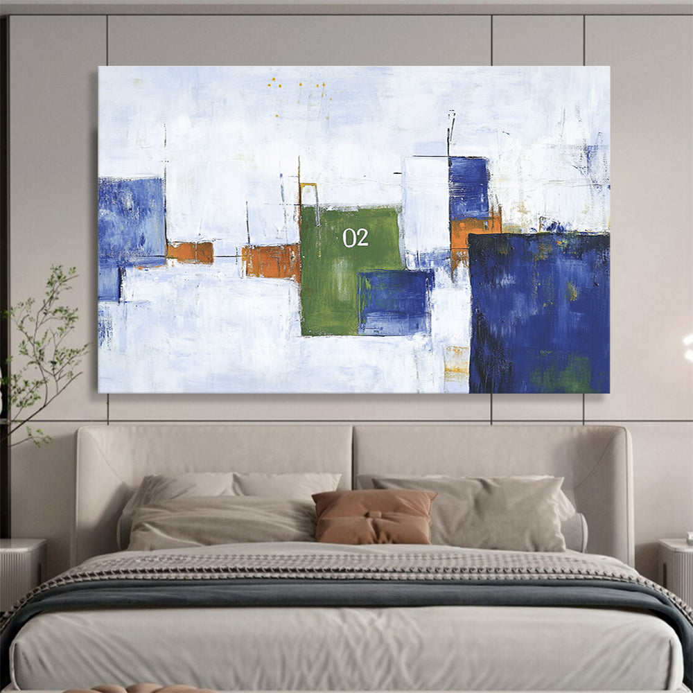 Geometric Numbered Abstract Painting with Blue Green and Orange DYP323