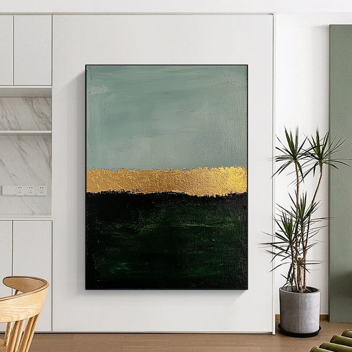 Teal Gold and Green Abstract Painting with Textured Stripes GER191