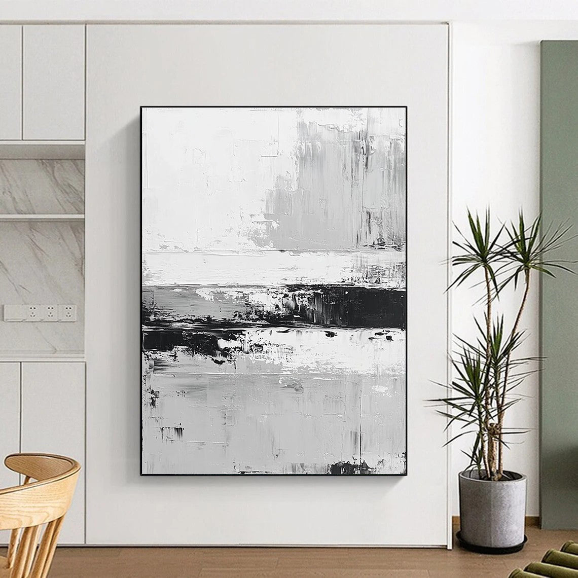 Monochrome Layered Abstract with Black and White Textures GER361