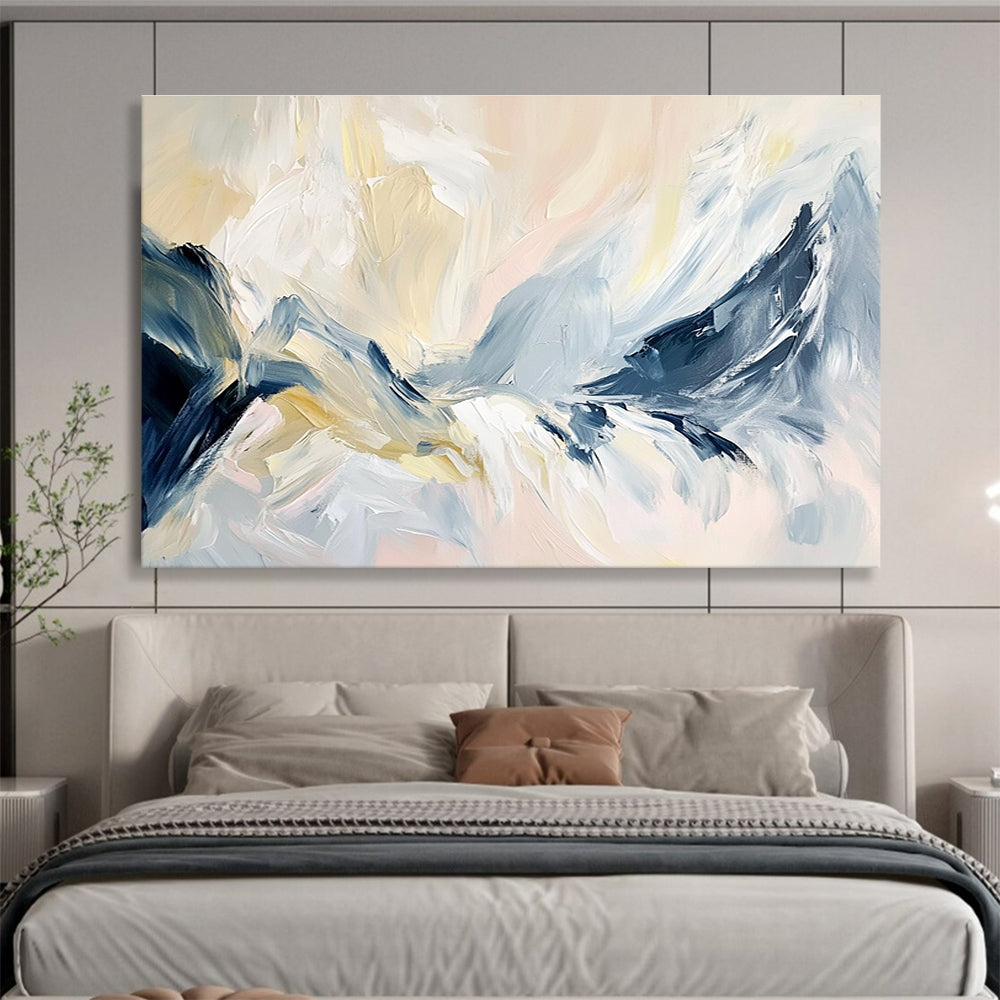 Soft Mountain Abstract Painting with Blue and Beige Tones DYP358
