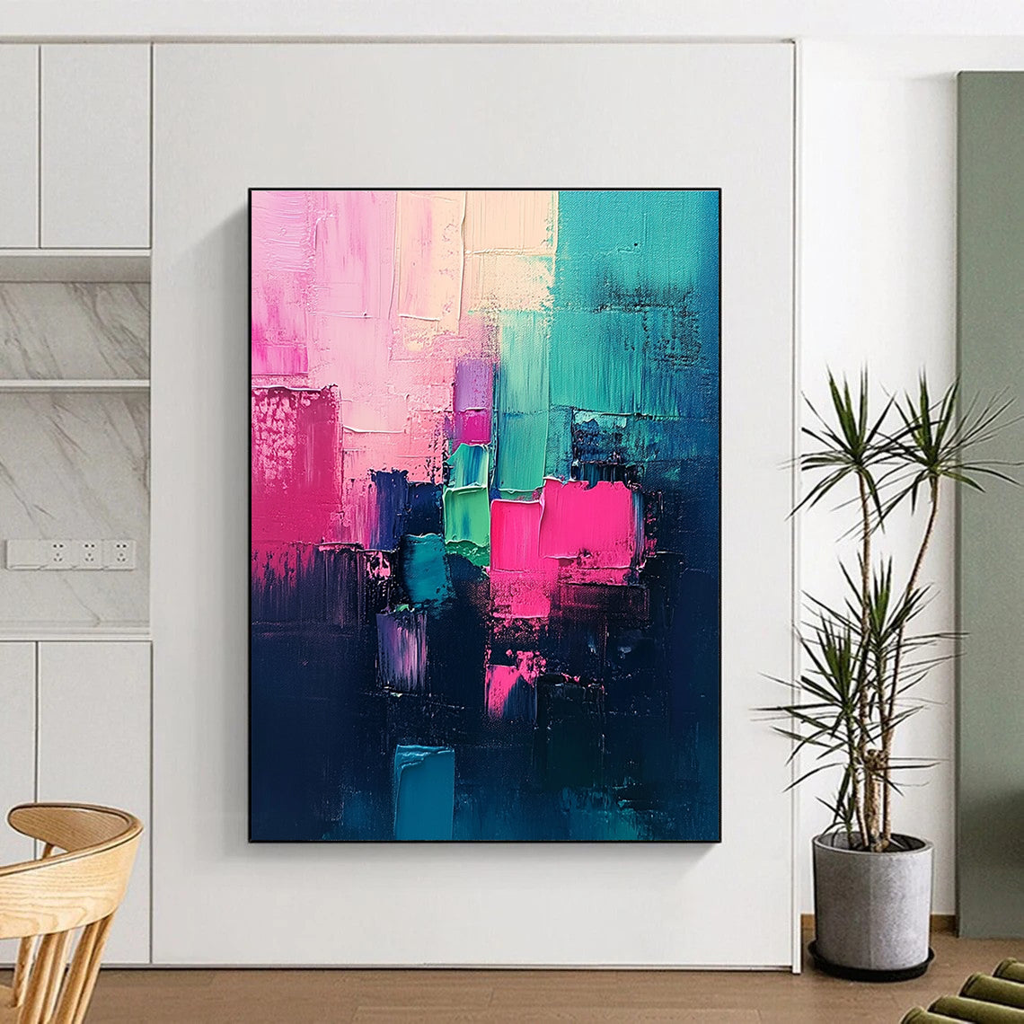 Colorful Block Abstract Painting with Textured Layers GER461