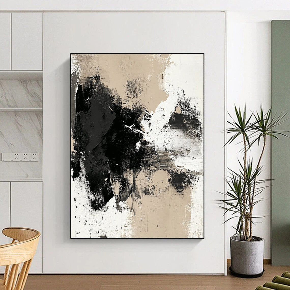 Neutral Tone Abstract with Black White and Beige GER352